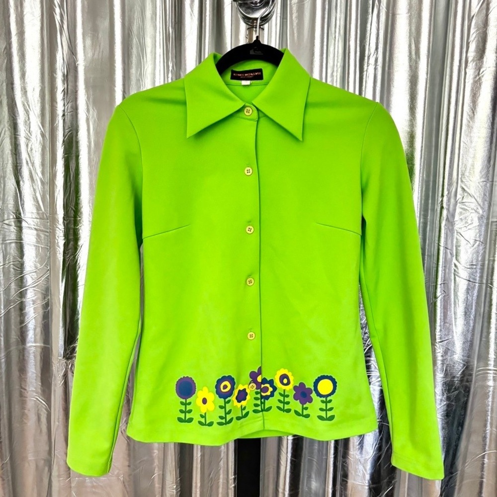 Lynn Hollyn Lime Green Floral Button-Up Top